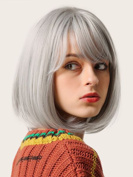 

1pc short bob wig with bangs, Golden;white