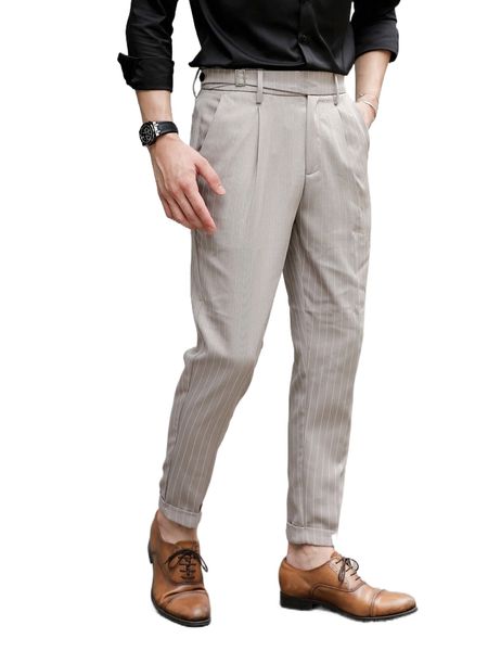 

men pinstripe plicated detail tailored pants n1d2#, Black