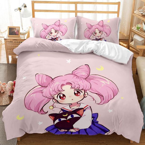 Set di biancheria da letto Stampa Anime Charming Girl Chibichibi Copripiumini Set in microfibra 2/3 pezzi con federe per bambini Regalo di compleannoBiancheria da letto