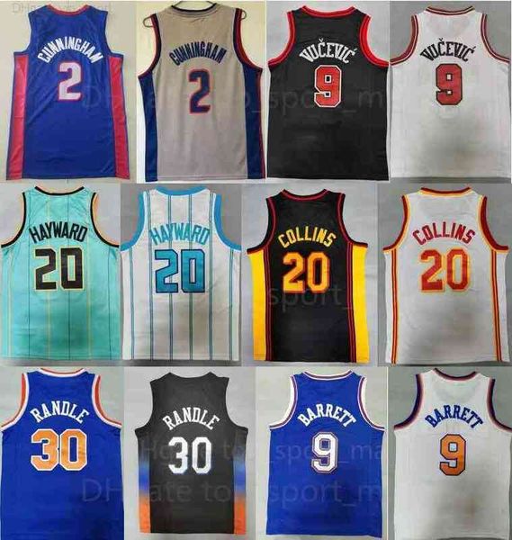 

team basketball cade cunningham jersey 2 john collins 20 rj barrett 9 julius randle 30 gordon hayward nikola vucevic stitched good men wear, Black