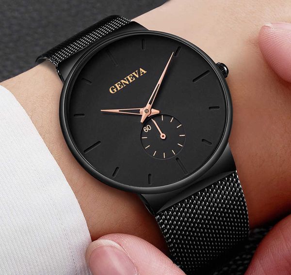 

minimalist men's fashion ultra thin watches simple men waterproof sport business stainless steel mesh belt quartz watch, Slivery;brown