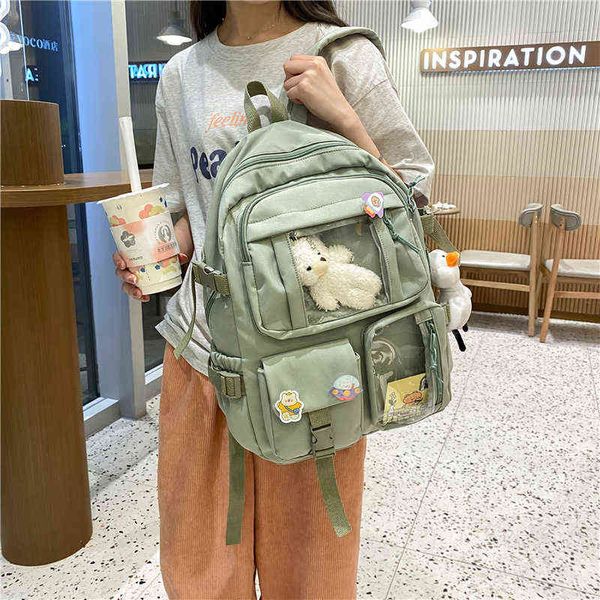 HBP Backpack Style Baglarge Capacidade para mulheres bolsa de escola japonesa Kawaii Multi Color in Popular Waterproof Cute Viagem 220723