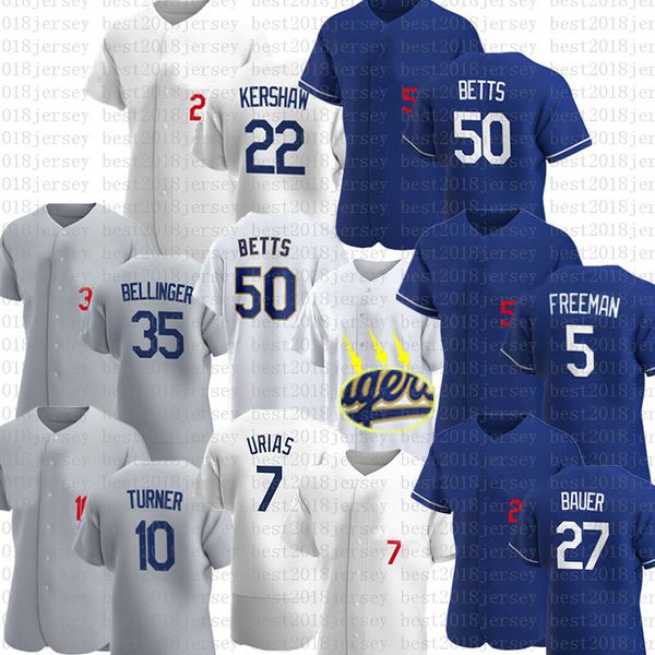 Los Angeles 50 Mookie Betts 5 Freddie Freeman Baseball Jersey Clayton Kershaw Cody Bellinger Trevor Bauer Mike Piazza Max Muncy Walker Buehler Gavin Lux A.J. Goberge