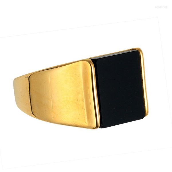 Ringos de cluster Fashion Retro Square Golden Black Gemstone Ring Men's Jewelry Titanium Steel JewelryCluster Edwi22