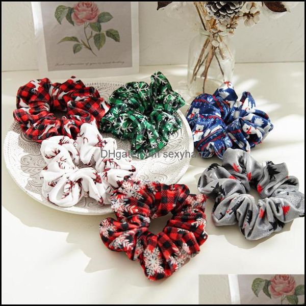 

hair rubber bands jewelry xmas tree elks snowflake pattern elastic tie ponytail headwear christmas scrunchie flannel veet loop ring drop del, Pink