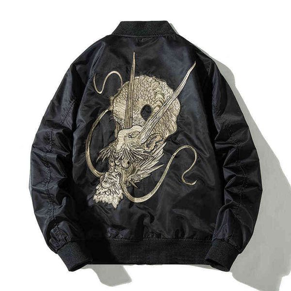

men embroidery bomber jacket dragon chinese autumn winter pilot jacket men hip hop coat male fashion rock youth streetwear 2019 t220816, Black;brown