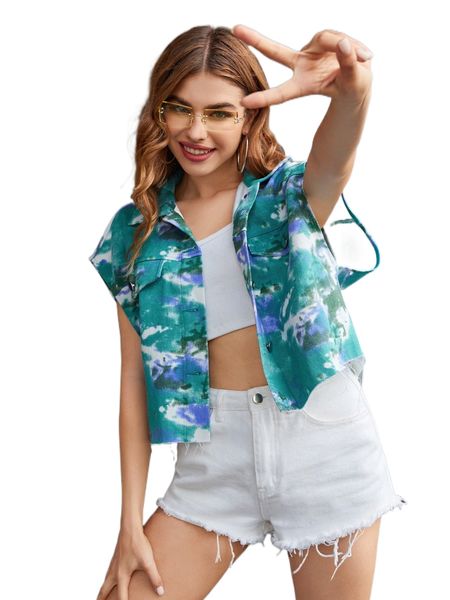 

tie dye raw hem jacket s6di#, Black;brown