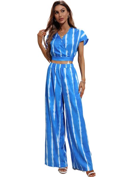 

tie dye blouse & wide leg pants d3br#, White