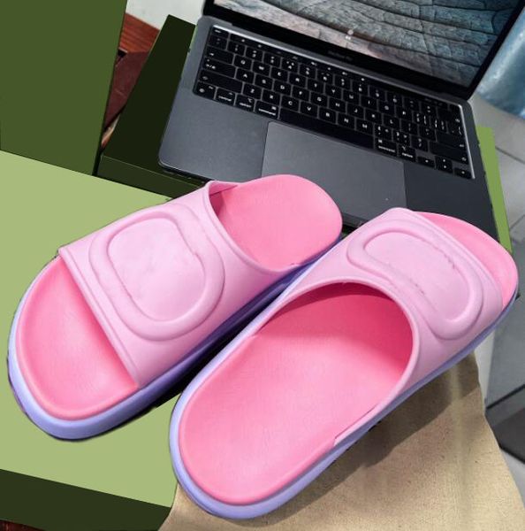 

2022 luxury women sandals thick sole beach shoes designer slippers macaron color matching party beach travel pink heel height 4-5cm, Black
