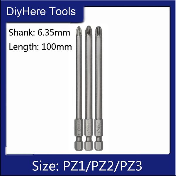 Handwerkzeuge 1 Stück 100 mm lang PZ1 PZ2 PZ3 Schraubendreher-Bits Magnetischer Pozidriv-Kopf 1/4 Zoll Sechskantschaft S2 BohrmaschinenwerkzeugeHand