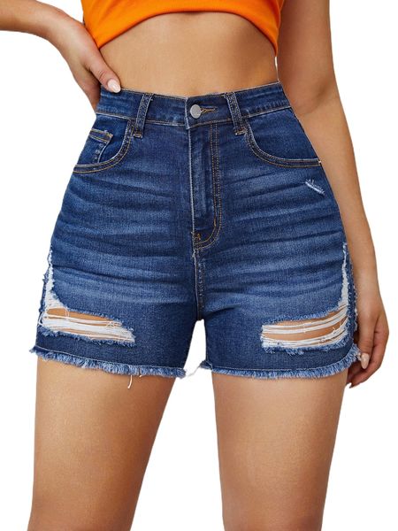

ripped raw hem denim shorts m1d1#, White;black