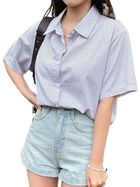 

dazy plaid button front blouse m8u2#, White