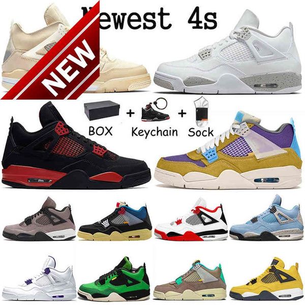 

2022 with box jorden jumpman 4 4s mens women basketball shoes off black cat red thunder unions desert moss taupe haze white sail244s