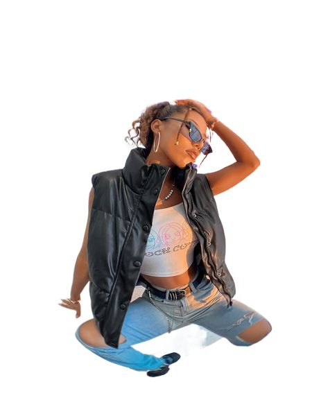 

pu zip up puffer vest jacket l6op#, Black;brown