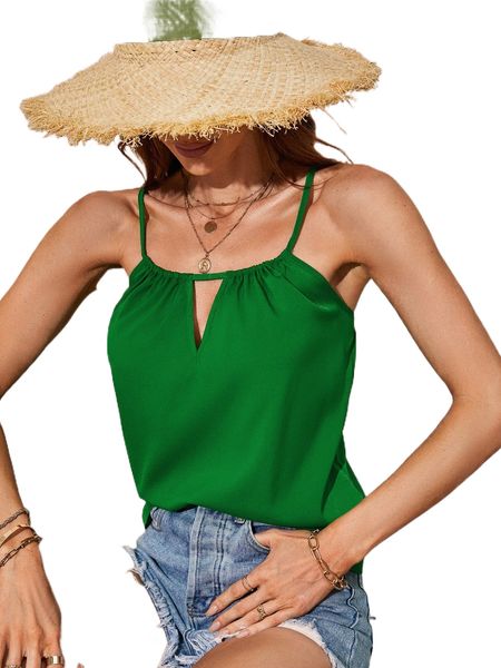 

solid keyhole neckline cami t397#, White
