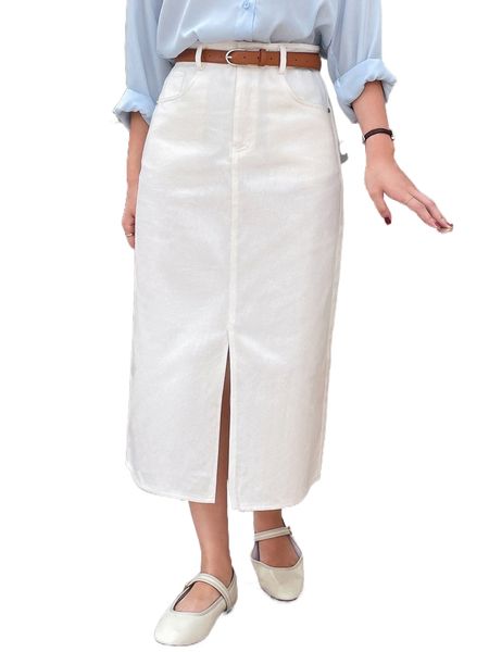 

dazy high waist slit front straight skirt without belt g9y0#, Black