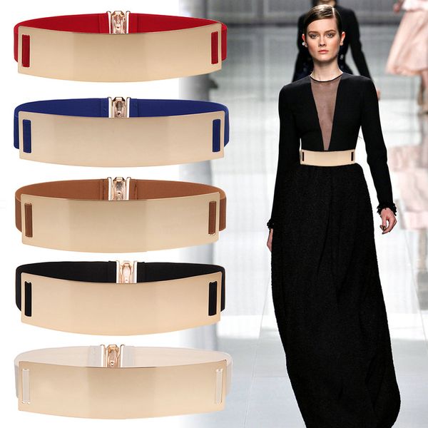 

women mirror belt unlimited women's body shape wide version loose elastic decorative girdle metal 2022 fashion, Black;brown