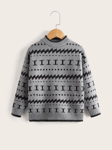 

toddler boys geo pattern drop shoulder mock neck sweater she, Blue