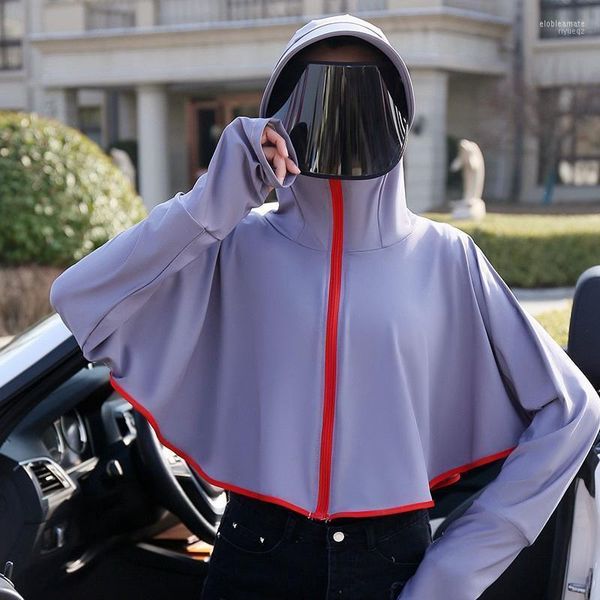 Breite Krempe Hüte Frauen Sonnenschutz Kleidung Sommer Dünnes Hemd Elektroauto Sonnenschutz Kleidung Mit Anti-UV Gesichtsbedeckung Elob22