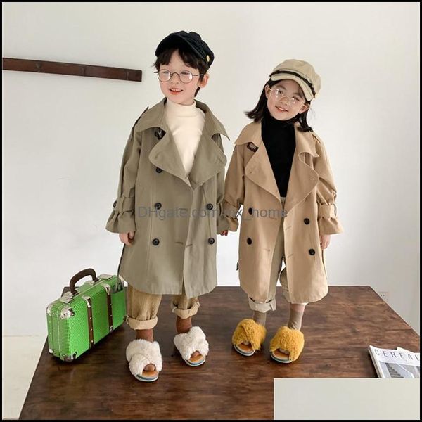 Tench Coats Outwear Baby Kids Clothing Baby Maternity Spring Fashion Trench That 2-7 лет мальчики и девочки Big Turn Dhwjq