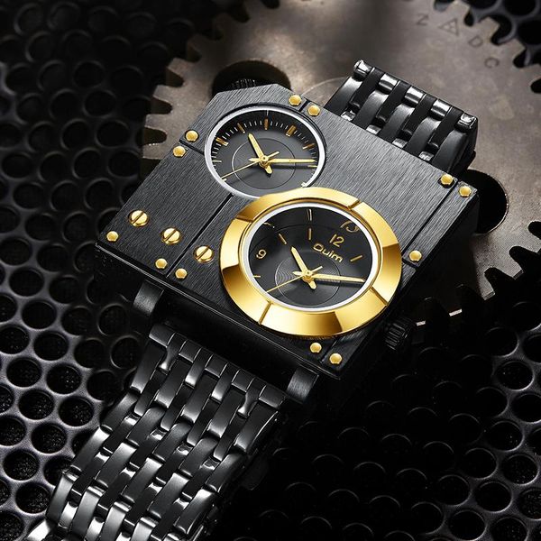 Avanadores de pulso da marca Oulm legal Relógios masculinos exclusivos de aço inoxidável masculino Big Wristwatch Dois Fuso Time Sport Watch Relogio Masculino