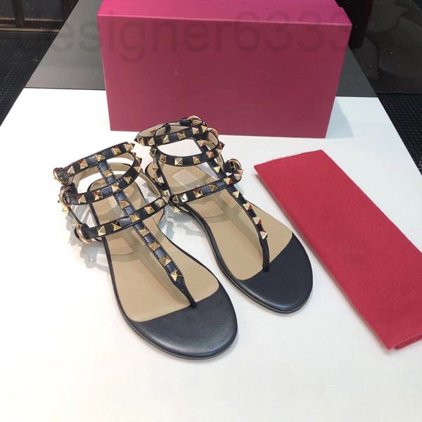 

designer sandals zapatos mujer color rivets spiked gladiator flat women stones studded flip sandal big size designer women's shoes summ, Black