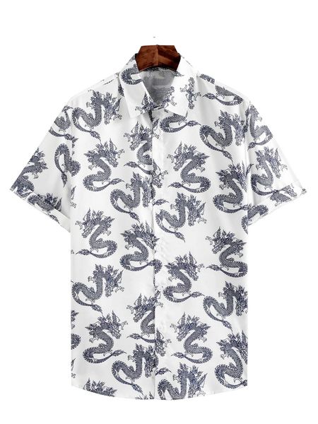 

men chinese dragon print shirt k1aw#, White;black