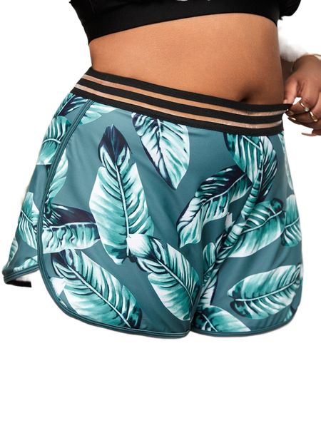 

plus plant print contrast mesh bikini bottom d8vh#, Black