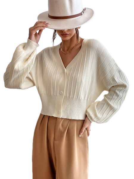 

drop shoulder ribbed knit cardigan 76jt#, White;black