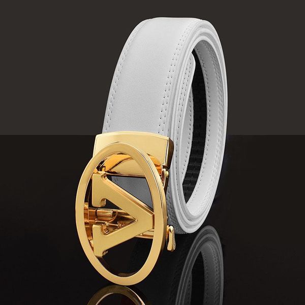 Cinture Cintura di alta qualità bianca di design di moda da uomo di lusso V in vera pelle lettera automatica Cintos Para Hombre MarcaBelts