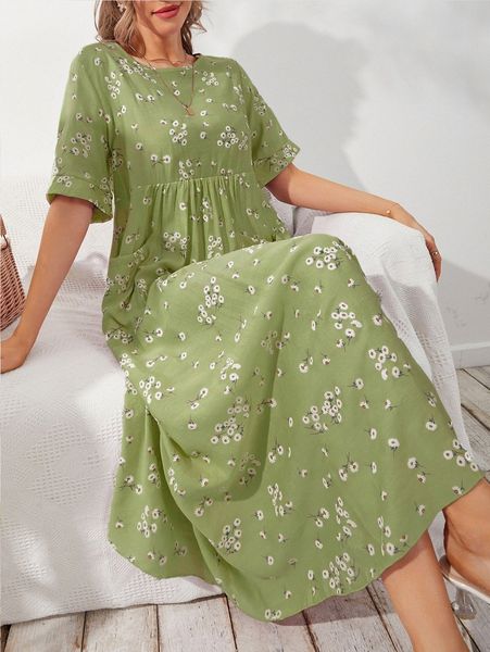 

floral print pocket front smock dress z4ot#, Black;gray