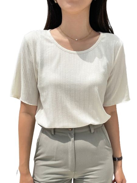 

dazy solid round neck tee x1js#, White