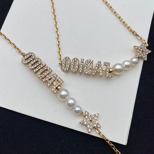 

d home di pearl star ja letter necklace fashion personality trend classic girl necklace bracelet, Black