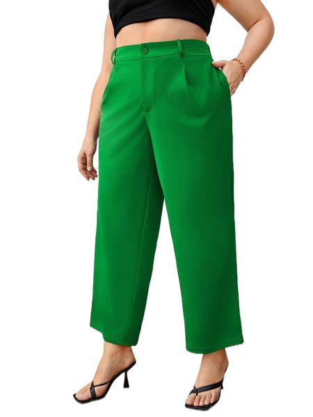 

plus high waist fold pleated pants r8nu#, Black