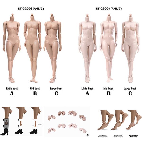

huiya01 1/6 poptoys 92003 92004 92005 92006 female body 12'' flexible action figure doll toy q0722