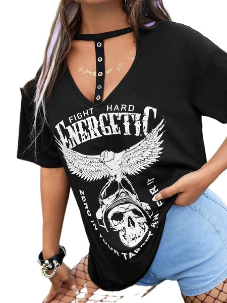 

skull & letter graphic cut out tee a57a#, White