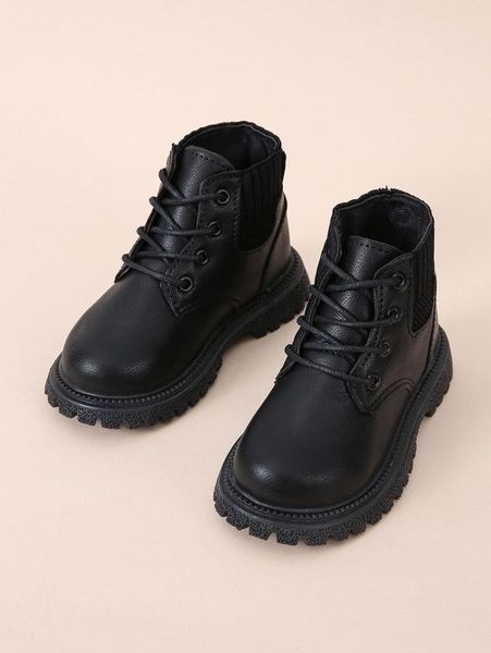 

toddler boys minimalist lace-up front boots she, Black;grey