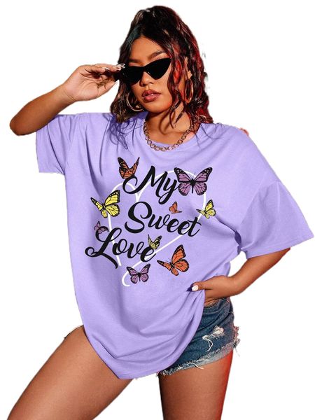 

plus butterfly & letter graphic drop shoulder tee 38uq#, Black