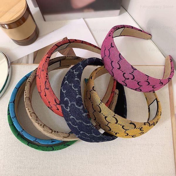 

classic simple vintage designer letter printed headbands wide hair hoop for women girl elastic letters headband candy color sports headwrap, Silver
