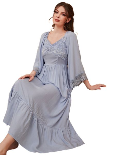 

lace trim flounce hem night dress v6yx#, Black;red