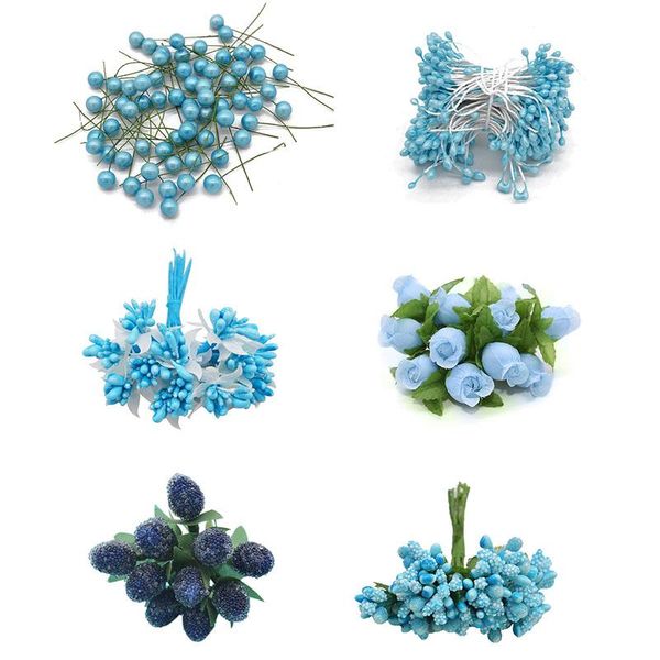 Dekoratif Çiçek Çelenkler Mavi Karışım Hibrit Çiçek Dikişli Meyve Kiraz Meyveleri Diy Kek Dekorasyonu Noel Düğün Çelenk Craft Supp