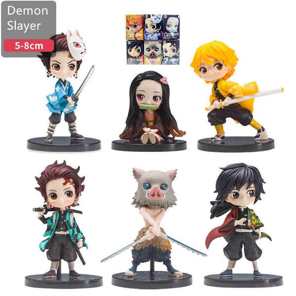

huiya01 6pcs/set demon slayer action figures anime tanjirou nezuko figure kimetsu no yaiba agatsuma zenitsu figurine inosuke model toy q0621