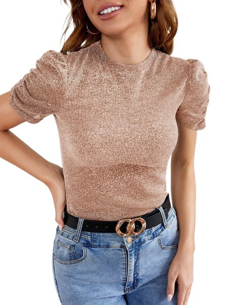 

puff sleeve glitter tee d7o8#, White