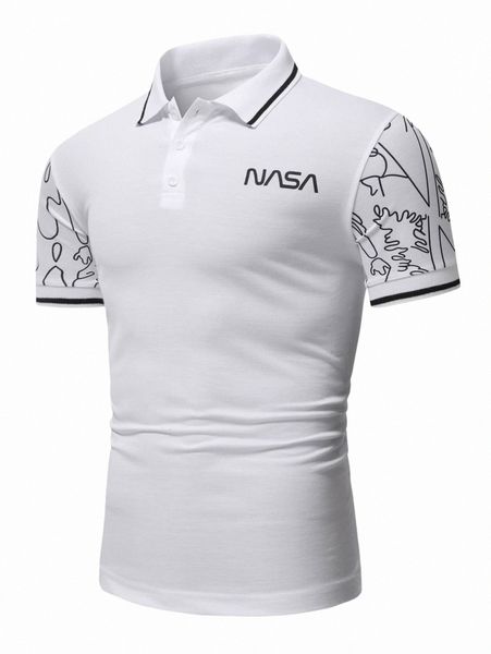 

men letter graphic contrast trim polo shirt d2kl#, White;black