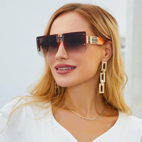 

rimless women sunglasses retro oversized square brand designer sun glasses for woman men fashion frameless eyewear, White;black
