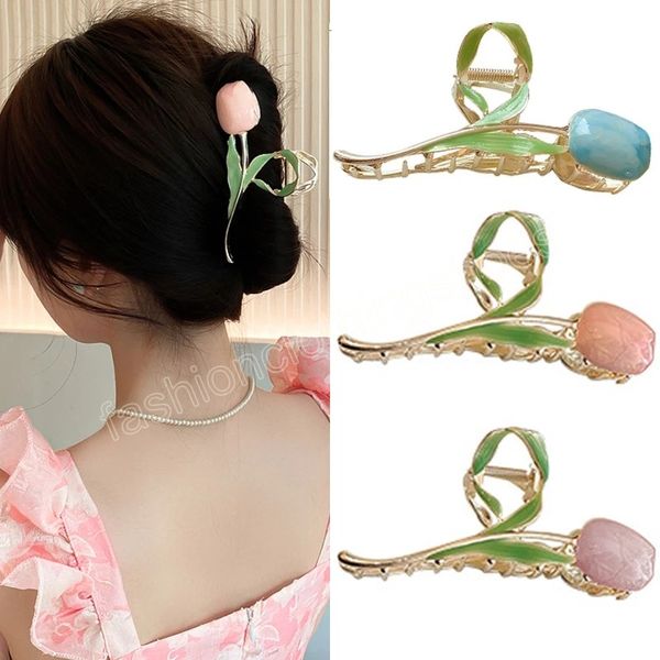 Tulpe Blume Metall Haar Clip 3D Tulpe Clmaps Frauen Elegante Haar Krallen Kopfbedeckung Haarspangen Femme Haar Zubehör