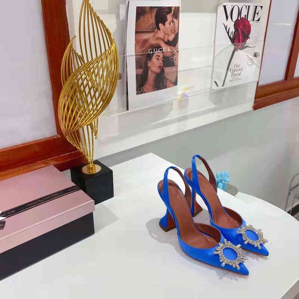 

sandals blue back empty sandals women's sunflower crystal buckle wine cup heel 9.5cm high heels, Black