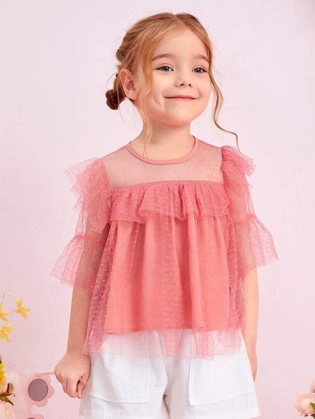 

toddler girls ruffle trim flounce sleeve swiss dot she, White;black