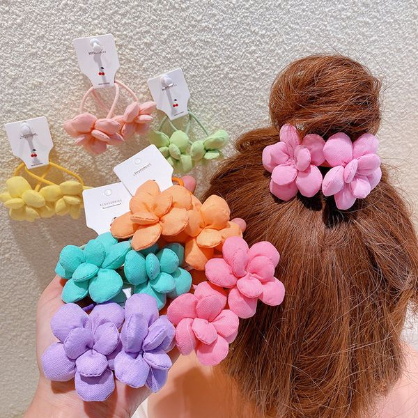 2pc coreano fofo algodão flor de cabelo elástico faixa de borracha garotas garotas laços de cabelo corda para acessórios para o cabelo Scrunche 0615