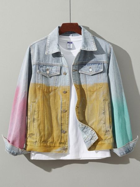

men color block denim jacket without tee w0b8#, Black;brown